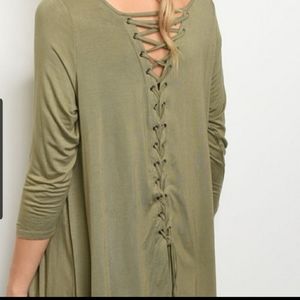 Womens green sharkbite hem & tied back Top